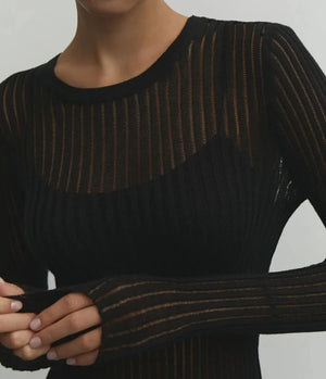 Womens Striped See Through Long Sleeve Top SIZE S-L