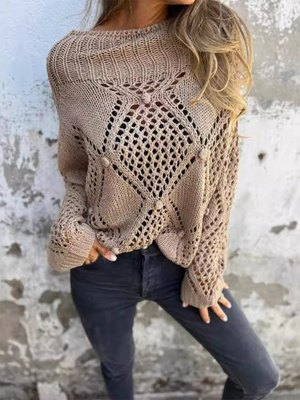 Womens New Casual Loose Round Neck Knit Sweater SIZE S-3XL