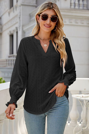 Womens V Neck Lantern Sleeve Blouse SIZE S-2XL