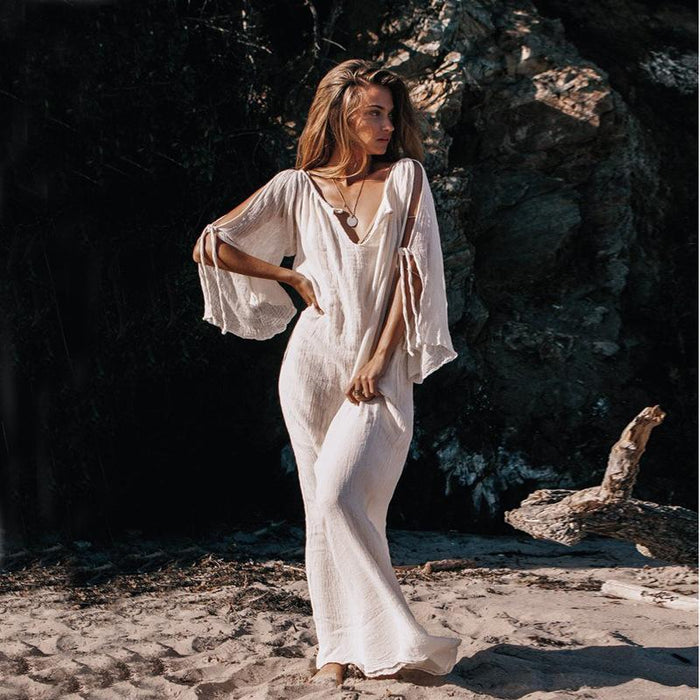 Women's Summer Sleeve Hollow Out Sexy Long Dress SIZE S-XL