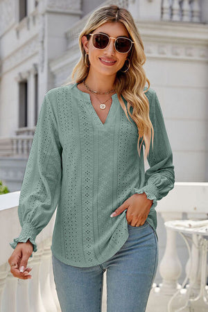Womens V Neck Lantern Sleeve Blouse SIZE S-2XL