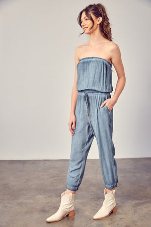 Womens Raw Edge Tube Top Jumpsuit SIZE S-L Jumpsuits & Rompers Stacyleefashion