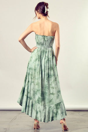 Womens Drawstring Waist Tie Dye Tube Maxi Dress SIZE S-L Dresses Stacyleefashion