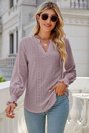 Womens V Neck Lantern Sleeve Blouse SIZE S-2XL