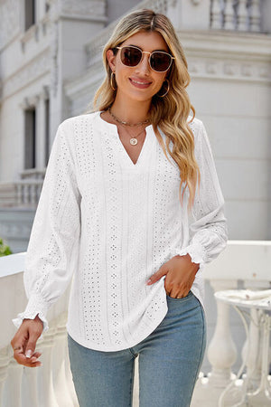 Womens V Neck Lantern Sleeve Blouse SIZE S-2XL