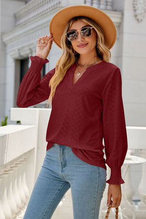 Womens V Neck Lantern Sleeve Blouse SIZE S-2XL