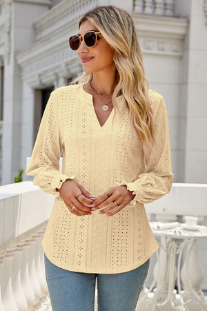 Womens V Neck Lantern Sleeve Blouse SIZE S-2XL