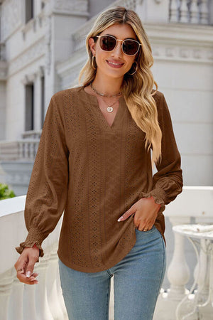 Womens V Neck Lantern Sleeve Blouse SIZE S-2XL