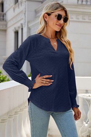Womens V Neck Lantern Sleeve Blouse SIZE S-2XL