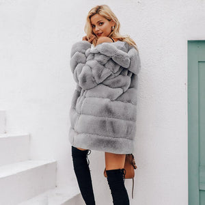 Plus Size Vintage Faux Fur Hoodie Gray jacket SIZE XL-3XL Coats & Jackets Stacyleefashion