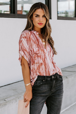 Womens Printed Pocket Short Sleeve Blouse S-2XL Shirts & Tops Stacyleefashion
