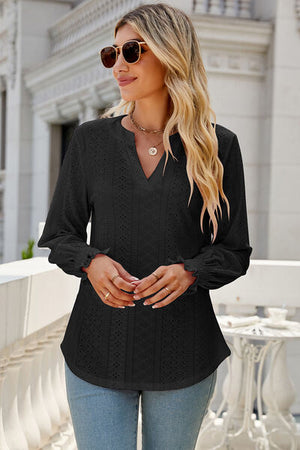 Womens V Neck Lantern Sleeve Blouse SIZE S-2XL