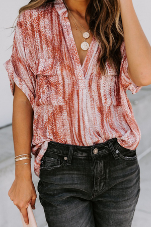 Womens Printed Pocket Short Sleeve Blouse S-2XL Shirts & Tops Stacyleefashion
