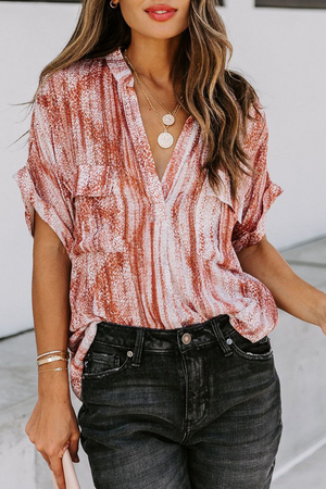 Womens Printed Pocket Short Sleeve Blouse S-2XL Shirts & Tops Stacyleefashion