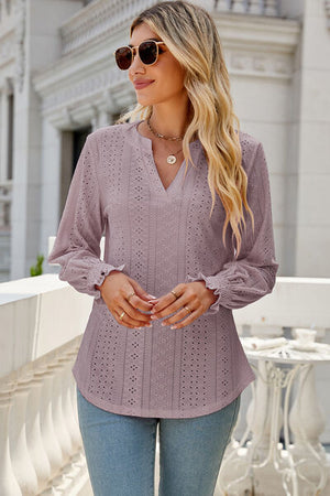 Womens V Neck Lantern Sleeve Blouse SIZE S-2XL