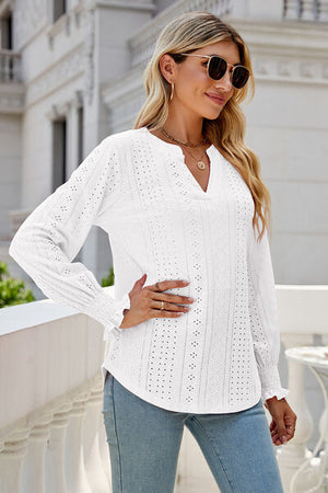 Womens V Neck Lantern Sleeve Blouse SIZE S-2XL