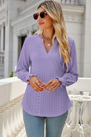 Womens V Neck Lantern Sleeve Blouse SIZE S-2XL