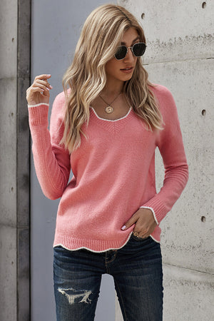 Women's Gray Wavy V-neck Sweater SIZE S-2XL Shirts & Tops Stacyleefashion