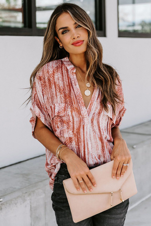 Womens Printed Pocket Short Sleeve Blouse S-2XL Shirts & Tops Stacyleefashion