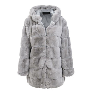 Plus Size Vintage Faux Fur Hoodie Gray jacket SIZE XL-3XL Coats & Jackets Stacyleefashion