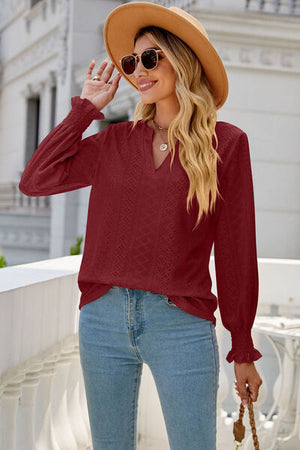 Womens V Neck Lantern Sleeve Blouse SIZE S-2XL