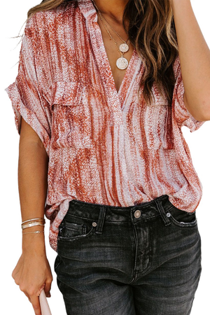 Womens Printed Pocket Short Sleeve Blouse S-2XL Shirts & Tops Stacyleefashion