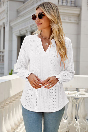 Womens V Neck Lantern Sleeve Blouse SIZE S-2XL