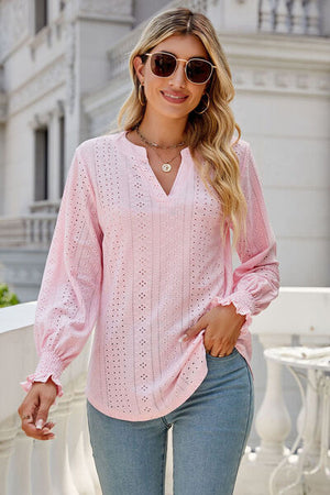 Womens V Neck Lantern Sleeve Blouse SIZE S-2XL