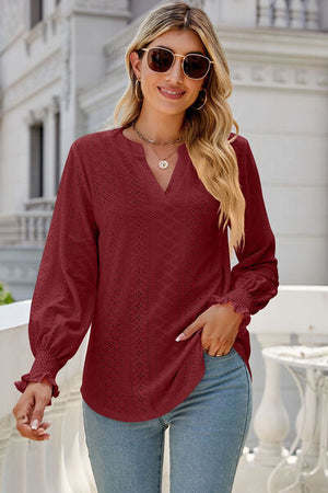 Womens V Neck Lantern Sleeve Blouse SIZE S-2XL