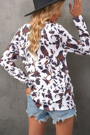 Women's Cow Print Keyhole Long Sleeve Top SIZE S-2XL Shirts & Tops Stacyleefashion