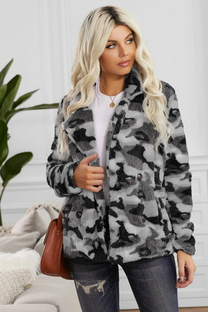 Women's Gray Camo Fleece Jacket SIZE S-2XL Jackets & Coats Stacyleefashion