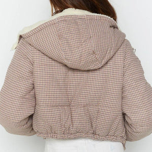 Women's Khaki Plaid Hooded Puffer Jacket SIZE S-L Coats & Jackets Stacyleefashion