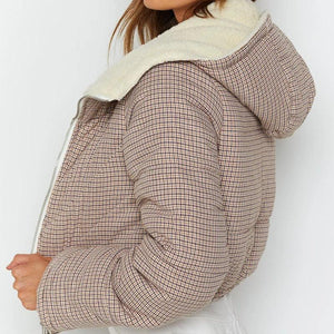 Women's Khaki Plaid Hooded Puffer Jacket SIZE S-L Coats & Jackets Stacyleefashion