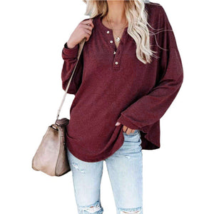 Womens Button V Neck Long Sleeve Top SIZE S-XL