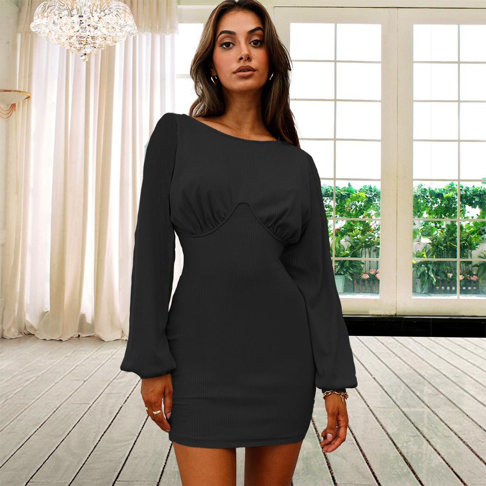 Women's Sexy Casual Long Sleeve Short Mini Dress SIZE S-2XL L / Black