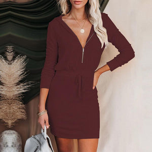 Womens Long Sleeve Cotton Slim Fit Midi Hoodie Dress Size S-XL Dresses Stacyleefashion