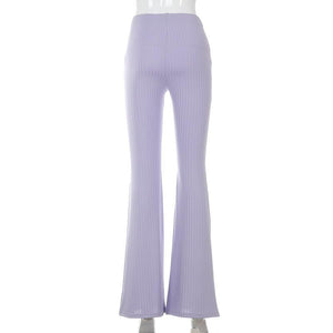 Women's High Waist Ribbed Knit Flare Pants SIZE S-L Pants Stacyleefashion
