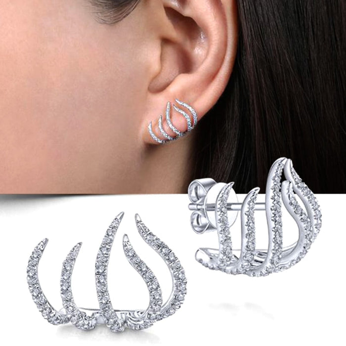 Silver Color Claws Stud Earrings with Crystal AAA CZ Stone