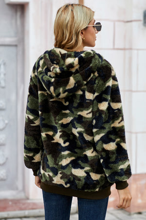 Women's Camouflage Half Zip Fuzzy Hoodie SIZE S-2XL Coats & Jackets Stacyleefashion