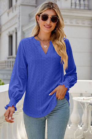 Womens V Neck Lantern Sleeve Blouse SIZE S-2XL