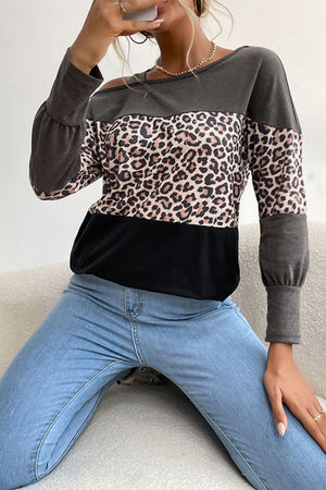 Women's Leopard Print Color Block Cold Shoulder Top SIZE S-XL Top Stacyleefashion