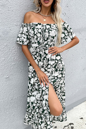 Women's Floral Slit Off-Shoulder Midi Dress SIZE S-XL Long Dress Stacyleefashion