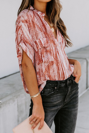 Womens Printed Pocket Short Sleeve Blouse S-2XL Shirts & Tops Stacyleefashion