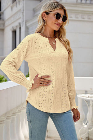 Womens V Neck Lantern Sleeve Blouse SIZE S-2XL