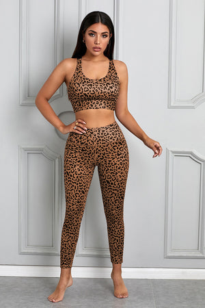Women's Printed Cut Out Back Sports Bra and Leggings Set SIZE S-XL Outfit Sets Stacyleefashion