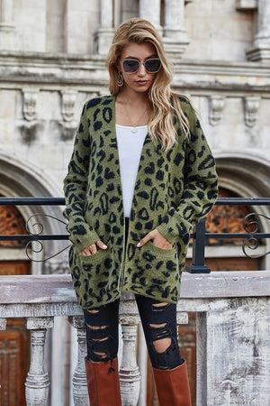 Women's Leopard Longline Cardigan with Pockets SIZE S-XL jacket Stacyleefashion