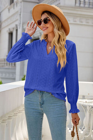 Womens V Neck Lantern Sleeve Blouse SIZE S-2XL