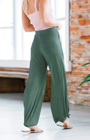 Womens Casual Knit Trousers Tied Open Slits SIZE S-XL