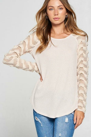 Women's Fishnet Lace Contrast Top SIZE S-L Tops & Blouses Stacyleefashion