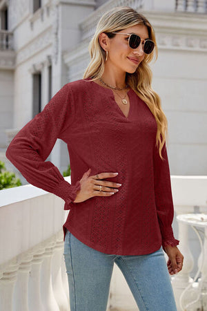 Womens V Neck Lantern Sleeve Blouse SIZE S-2XL